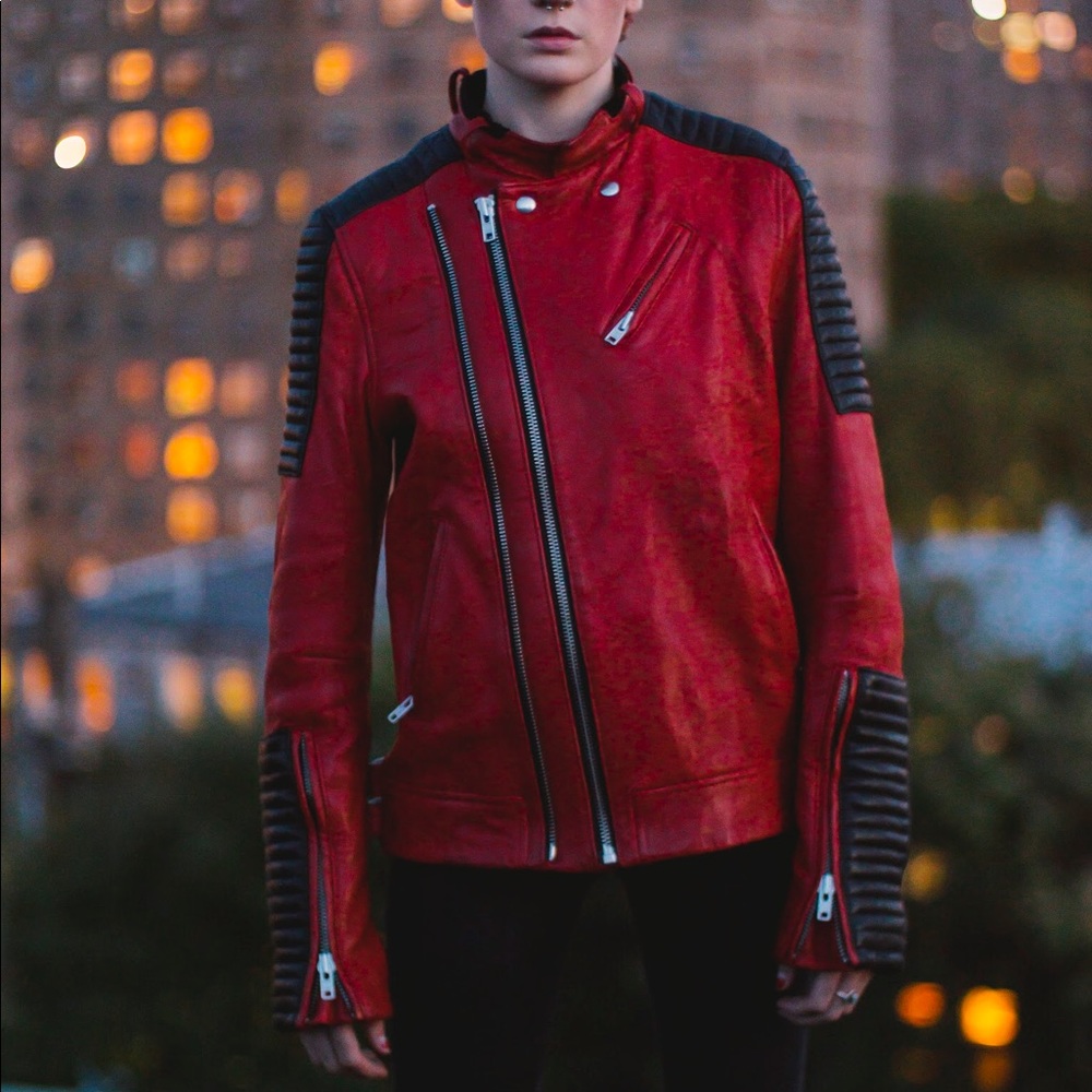 IRO Lucas Red and Black Leather Jacket SIZE 1